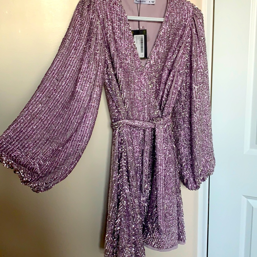 Warehouse sequine dress in lilac color